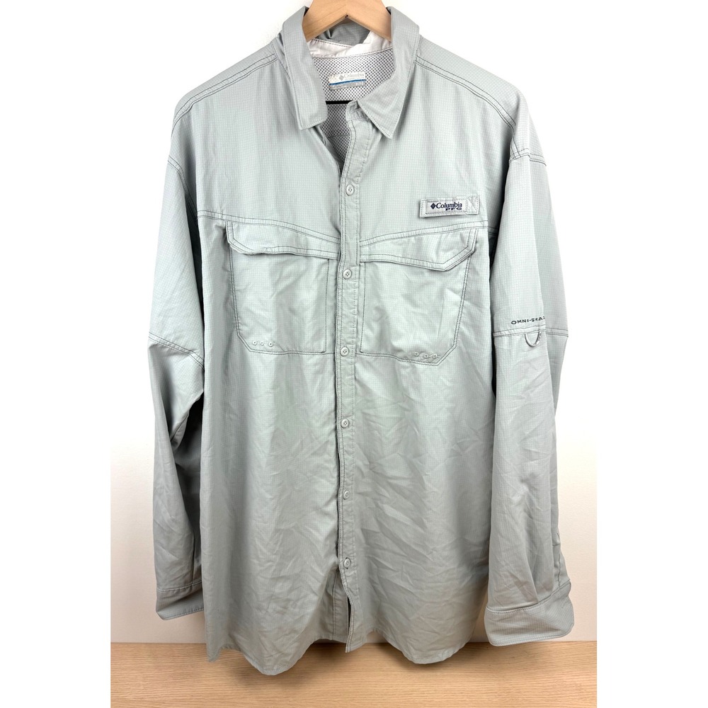 Columbia PFG‎ Fishing Shirt Mens XL Gray Omni Shade Long Sleeve Performance UPF